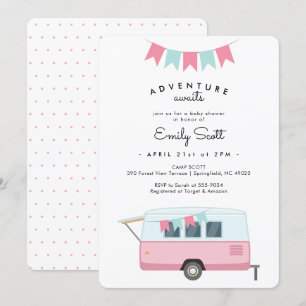 Invitación Camping Pink Adventure espera Baby Shower