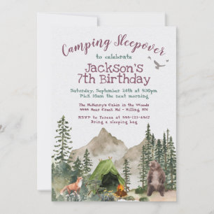Invitación Camping Sleepover Woodland Fiesta de cumpleaños I