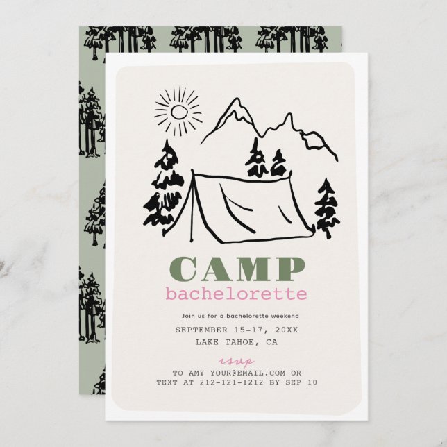 Invitación Camping Tent Mountain Bachelorette (Anverso / Reverso)