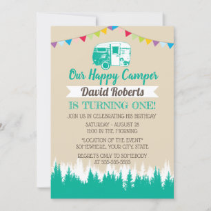 Invitación Camping Trailer Happy Camper Cumpleaños