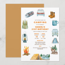 Camping Watercolor Campout Abierto Cumpleaños