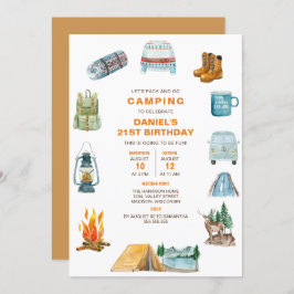Invitación Camping Watercolor Campout Abierto Cumpleaños