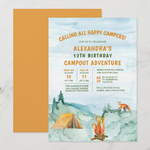 Invitación Camping Woodland Adventure Tent Campday Cumpleaños