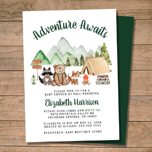 Invitación Camping Woodland Animals Baby Shower Por Correo