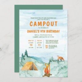 Invitación Camping Woodland Watercolor Tent Campday Cumpleaño