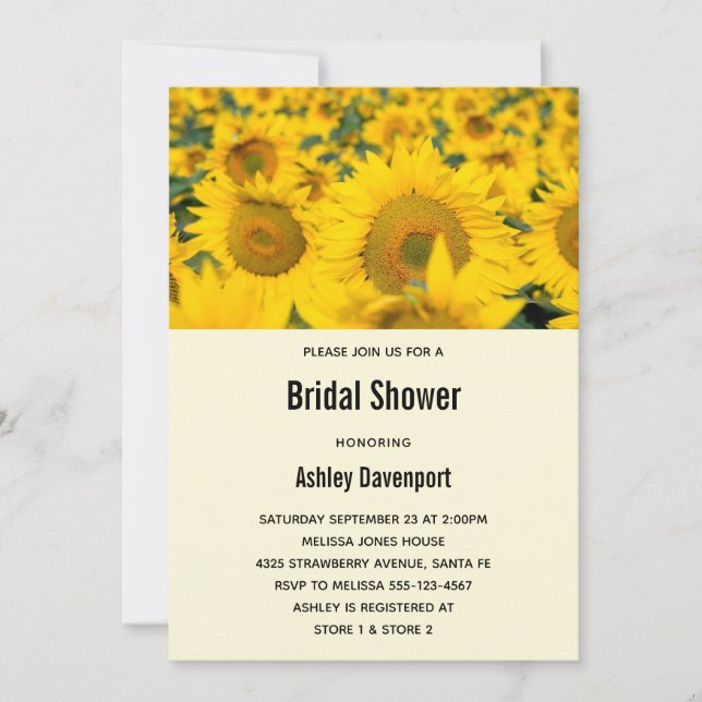 Invitación Campo amarillo de girasoles (Anverso)