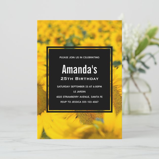 Invitación Campo amarillo de los girasoles cumpleaños (Anverso de pie)