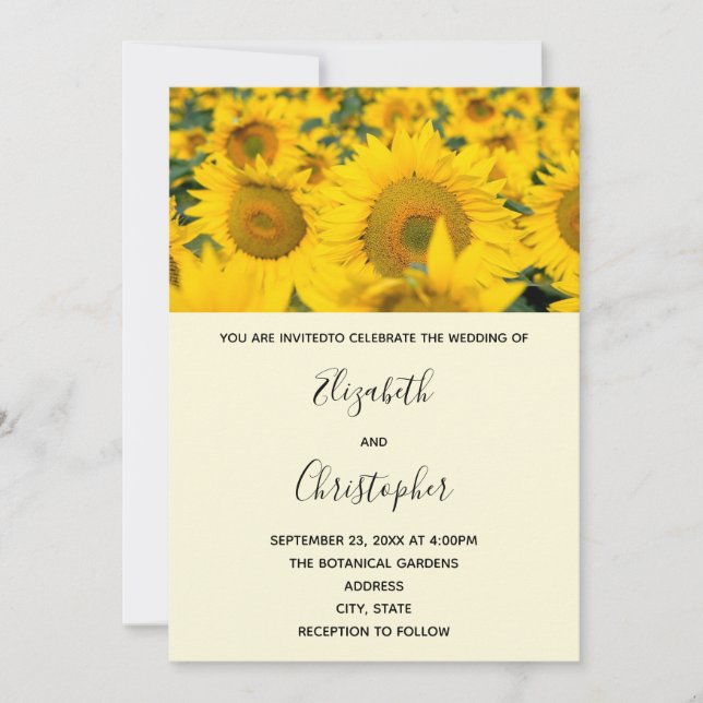 Invitación Campo amarillo del Boda de los girasoles (Anverso)