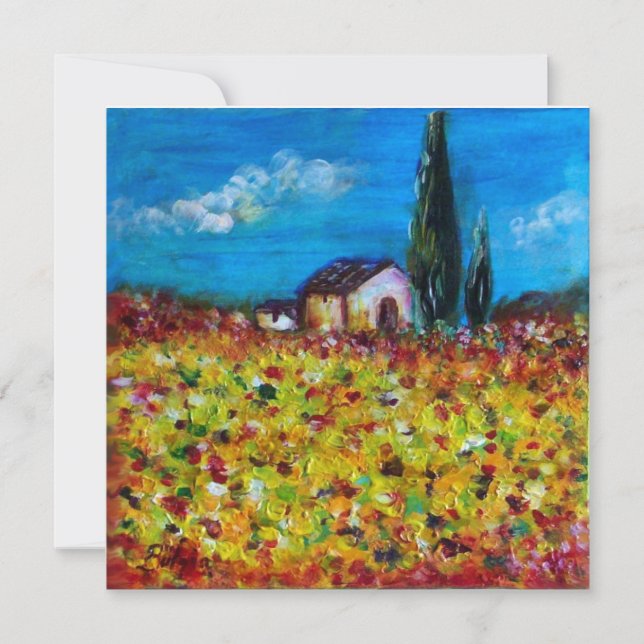 Invitación CAMPO AMARILLO , rojo verde violeta blanco (Anverso)