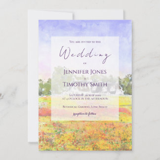 Invitación campo de flores silvestres acuarela 