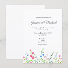 Invitación Campo de flores silvestres de acuarela mixta
