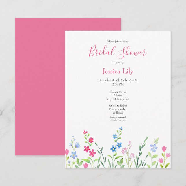 Invitación Campo de flores silvestres de acuarela mixta (Anverso / Reverso)
