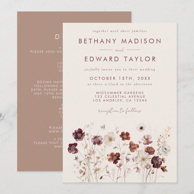 Invitación Campo de flores silvestres de otoño Boda todo en u (Anverso / Reverso)