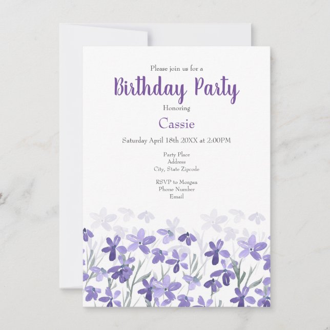 Invitación Campo de flores silvestres moradas (Anverso)