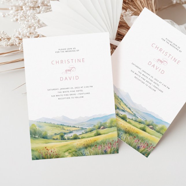 Invitación Campo De Flores Silvestres Y Montañas Boda Rústico (Subido por el creador)