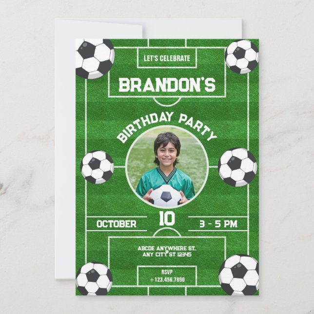 Invitación Campo de fútbol / cumpleaños de campo de fútbol (Anverso)
