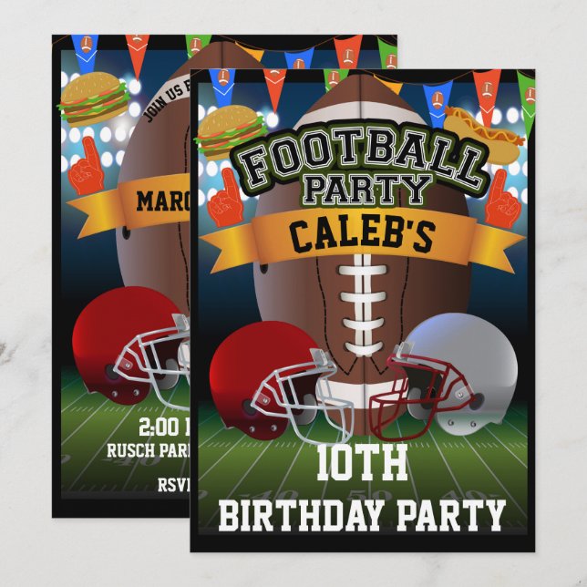 Invitación Campo de Fútbol y Cumpleaños con Cascos de Equipo (Anverso / Reverso)