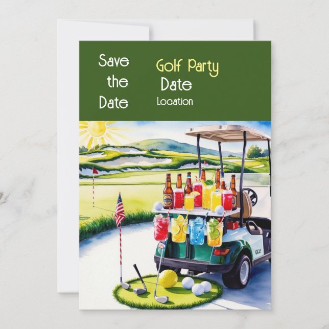 Invitación Campo de golf con decoración de fiesta de cumpleañ (Anverso)
