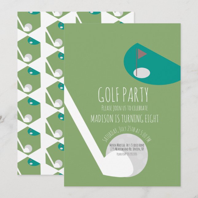 Invitación Campo de Golf en Miniatura Moderno para Fiesta de  (Anverso / Reverso)