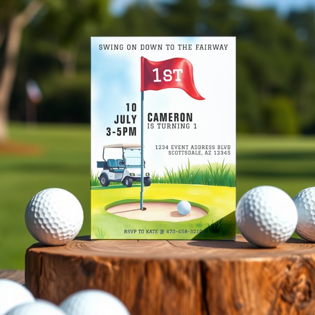 Invitación Campo de golf Niños Primer Fiesta de Cumpleaños (Golf Course Kids 1st Birthday Party Invitation
)