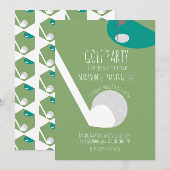 Invitación Campo de Minigolf Divertido para Fiesta de Cumplea (Anverso / Reverso)