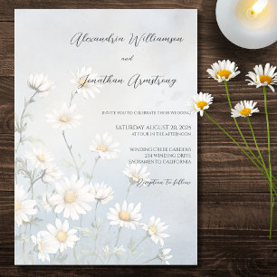 Invitación Campo Rústico de Margaritas en Boda Azul Pálido 