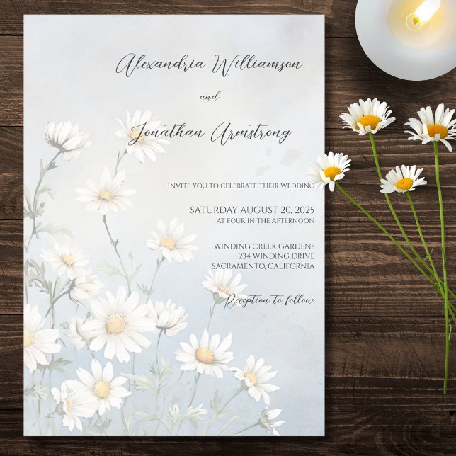Invitación Campo Rústico de Margaritas en Boda Azul Pálido  (Subido por el creador)