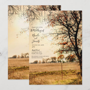 Invitación Campo Rústico Dorado Atardecer de Otoño Boda al At