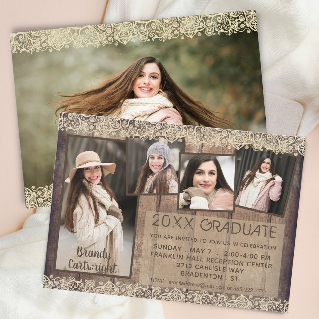 Invitación Campo Rústico Madera Encaje GRADUADO 5 Fotos (Subido por el creador)