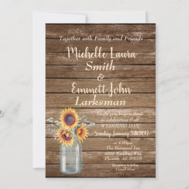 Invitación Campo Rústico Sunflower Wood Barnyard Mason Jar