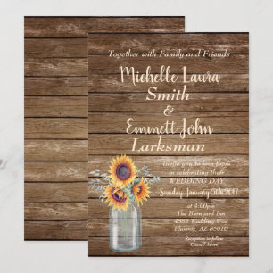 Invitación Campo Rústico Sunflower Wood Barnyard Mason Jar