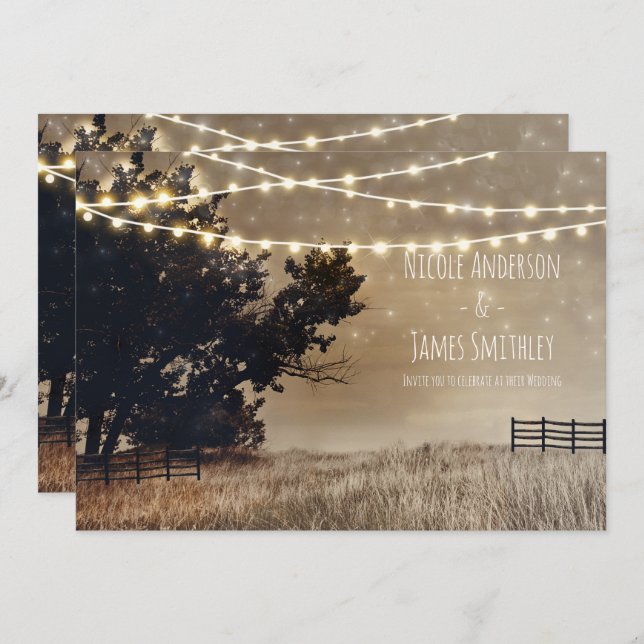 Invitación Campo rústico y alumbrado matrimonio de campo (Anverso / Reverso)