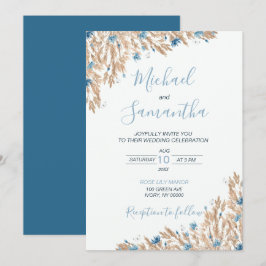 Invitación Campos de boda del país azul pálido