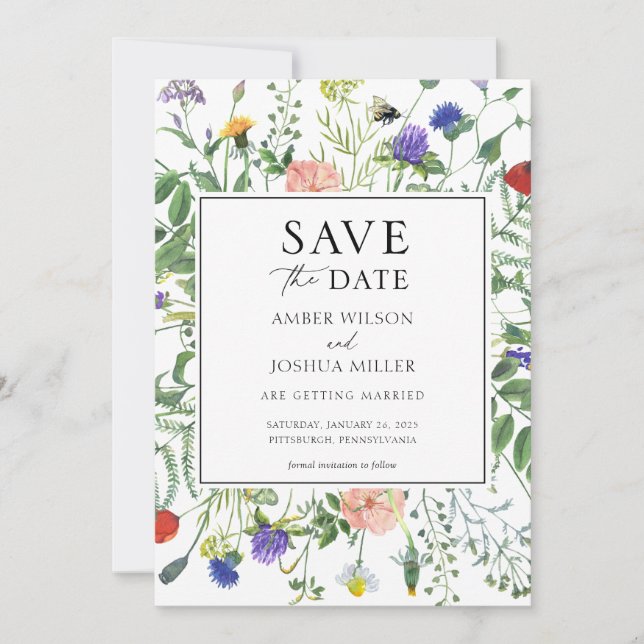 Invitación Campos de flores silvestres Guardar la fecha (Anverso)