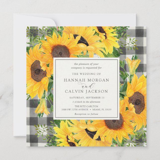 Invitación Campos de girasol Boda de la placa de búfalo (Anverso)