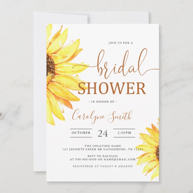 Invitación Campos de girasol cuadrado ducha de novia (Anverso)