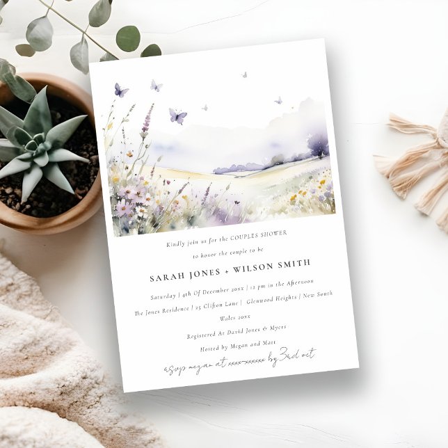 Invitación Campos de mariposa de flor silvestre Lilac Ducha (Subido por el creador)