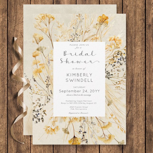 Invitación Campos de otoño rústicos marco floral ducha de nov (Rustic Fall Fields Floral Frame Bridal Shower Invitation)