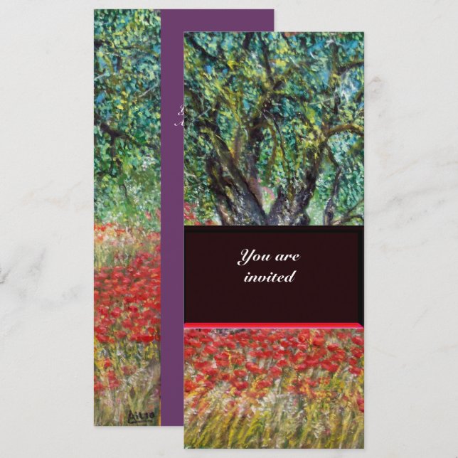 Invitación CAMPOS DE PAN, OLIVO Y AMAPOLA,morado (Anverso / Reverso)