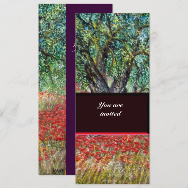 Invitación CAMPOS DE PAN, OLIVO Y AMAPOLA,morado (Anverso / Reverso)