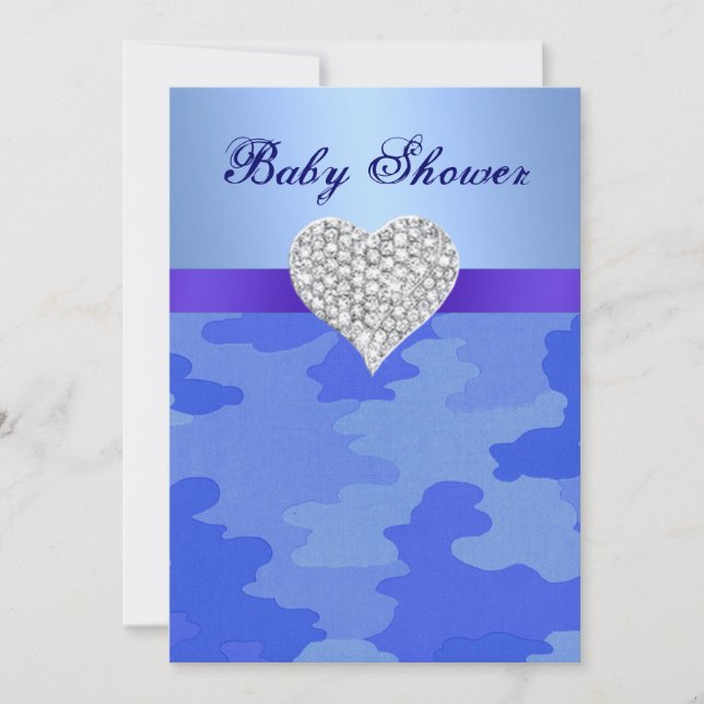Invitación Camuflaje azul Diamond Heart Invite a Baby Shower (Anverso)