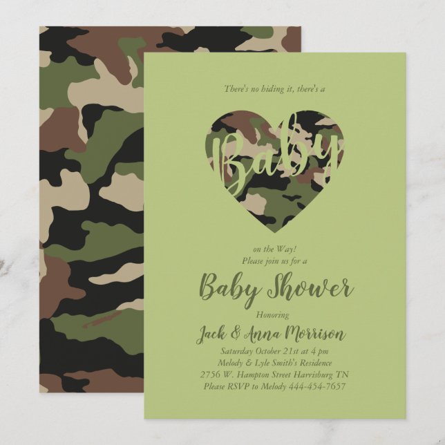 Invitación Camuflaje Camo Baby Shower: Cazador de campo (Anverso / Reverso)