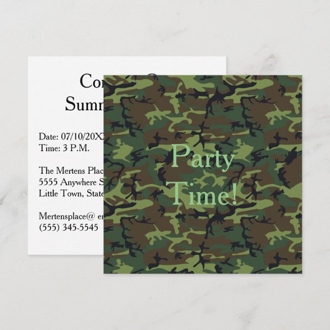 Invitación Camuflaje de cocina de verano Patrón verde militar (Anverso / Reverso)