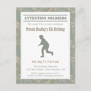Invitación Camuflaje Impreso Silueta Soldado Fiesta de Cumple