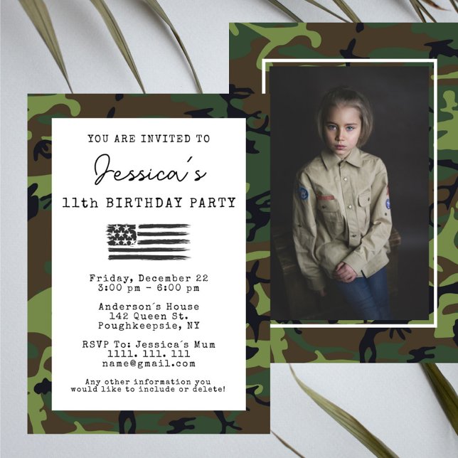 Invitación Camuflaje militar Bandera de EE.UU. Foto Cumpleaño (Subido por el creador)