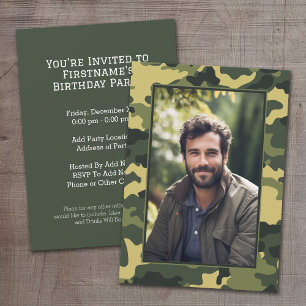 Invitación camuflaje militar Cumpleaños con foto