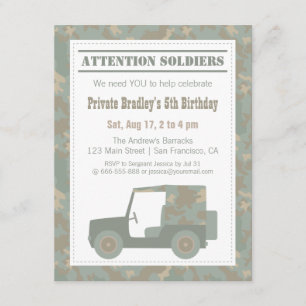Invitación Camuflaje Militar Cumpleaños Fiesta del Ejército