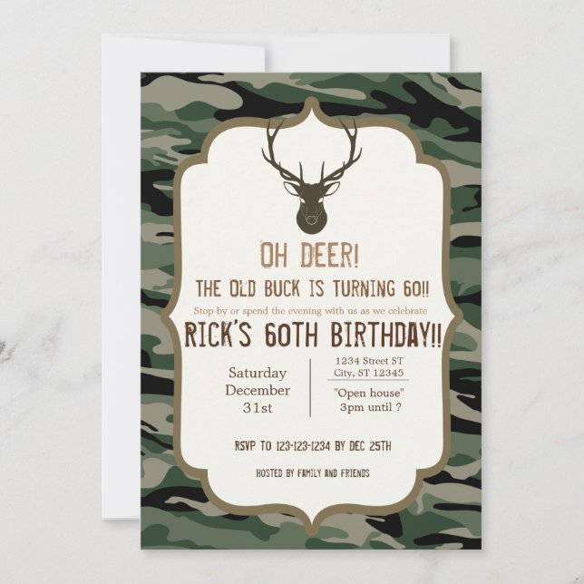 Invitación Camuflaje - Oh Ciervo - El viejo macho se está con (Anverso)
