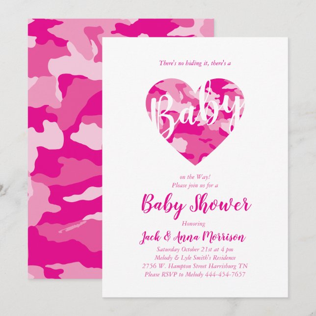Invitación Camuflaje rosa Camo Baby Shower Camouflage Country (Anverso / Reverso)
