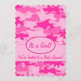 Invitación Camuflaje rosado fucsia Baby Shower de Camo